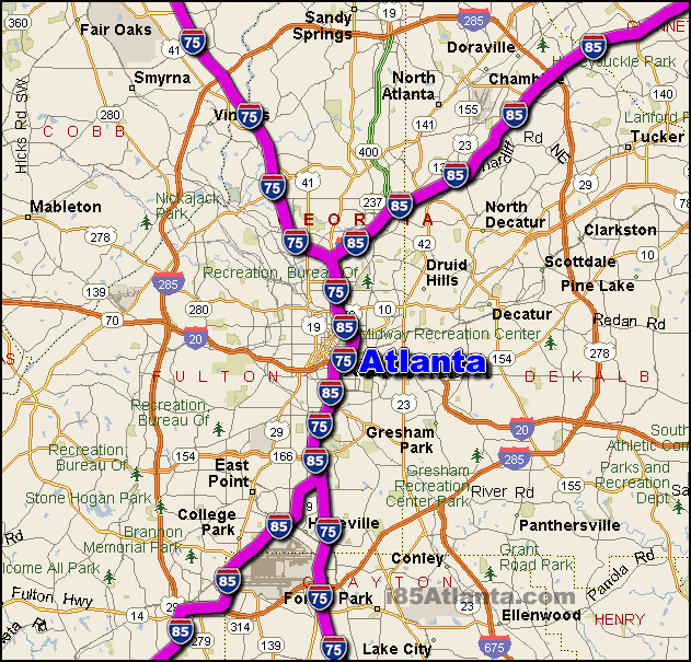 interstate 75 and 85 metro atlanta route map